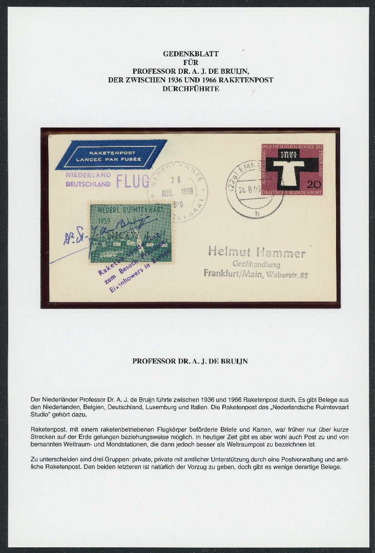 Bund Autogramm Brief Von Prof Dr A J De Brujn Raketensonderflug