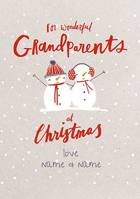 Wonderful Snowmen Grandparents At Christmas Card - Personalised - Large (A4) - By Funky Pigeon: retailer-supplied image