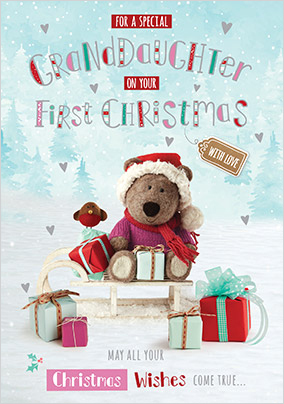 Barley Bear - Granddaughter's First Christmas Personalised Card - Giant (A3) - By Funky Pigeon