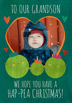 Ha-pea Christmas Grandson Personalised Photo Christmas Card - Large (A4) - By Funky Pigeon: retailer-supplied image