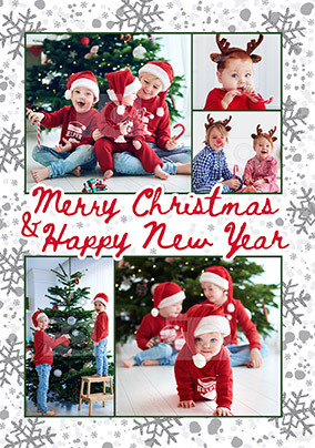 Merry Christmas & Happy New Year Snowflakes Photo Card - A5 - By Funky Pigeon