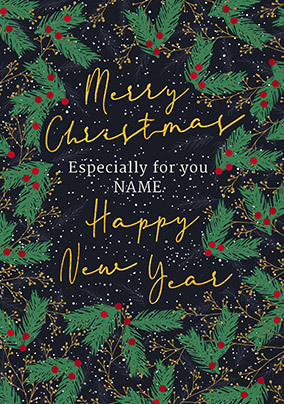 Merry Christmas Happy New Year Berries Personalised Card - A5 - By Funky Pigeon
