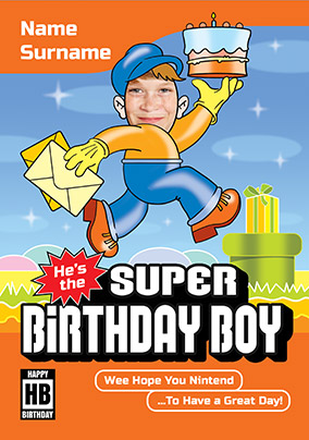 Fun and Games Photo Upload Birthday Card - Super Mario - A5 - By Funky Pigeon