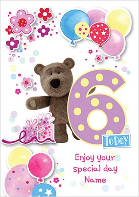 Barley Bear Girl's 6th Birthday Personalised Card - A5 - By Funky Pigeon: retailer-supplied image