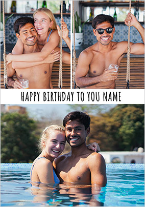 Happy Birthday Three Photo Upload Personalised Card - A5 - By Funky Pigeon