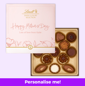 Happy Mother's Day Gift Pink Personalised Lindt Swiss Luxury Selection Chocolate Box 143g