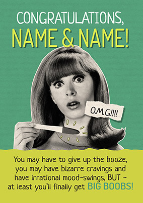 Funny Big Boobs New Baby Congrats Card - Personalised - Large (A4) - By Funky Pigeon