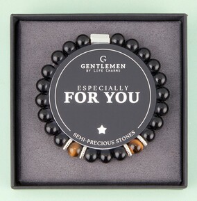 Life Charms Npp Black/Grey Semi Precious Beaded Elastic Bracelet
