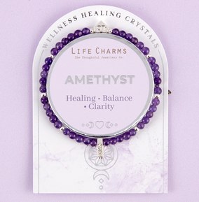 Life Charms Npp Silver Amethyst & Beads Healing Crystals Bracelet