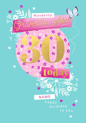 Granddaughter 30th Birthday Personalised Card - Large (A4) - By Funky Pigeon: retailer-supplied image