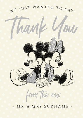 Mickey and Minnie - Personalised Wedding Thank You Card - A6 - By Funky Pigeon