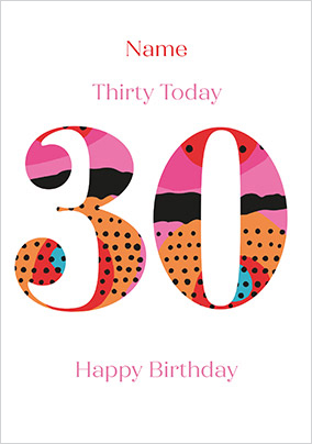 Pink Thirty Personalised 30th Birthday Card - A5 - By Funky Pigeon