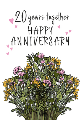 20th Anniversary Floral Card - Large (A4) - By Funky Pigeon: retailer-supplied image