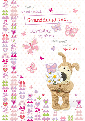 Dog and Butterflies Granddaughter Birthday Card - Giant (A3) - By Funky Pigeon: retailer-supplied image