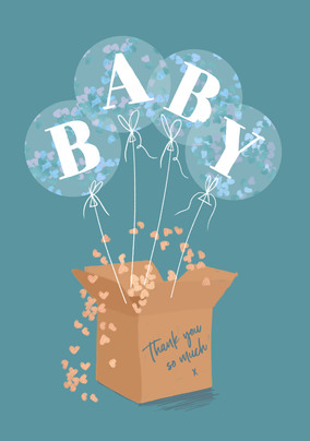 New Baby Thank You Balloon Card - A5 - By Funky Pigeon