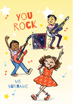 You Rock Thank You Teacher Personalised Card - A5 - By Funky Pigeon
