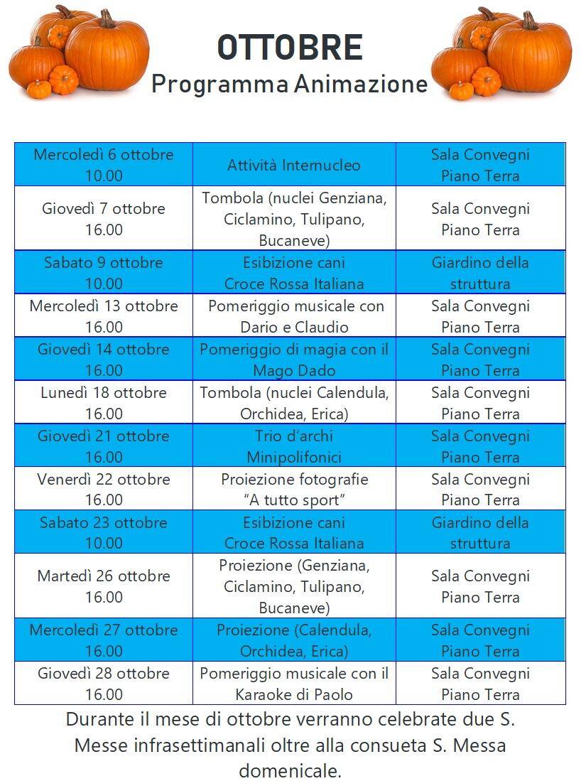Immagine: PROGRAMMA DEL MESE DI OTTOBRE