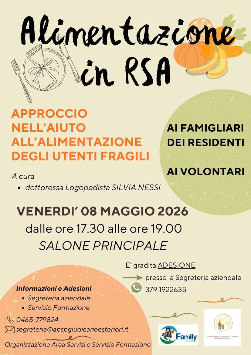 Immagine: Alimentazione in RSA: iniziativa per Familiari e Volontari