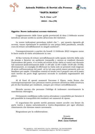 2023-02-13 nuove disposizioni accesso visitatori
