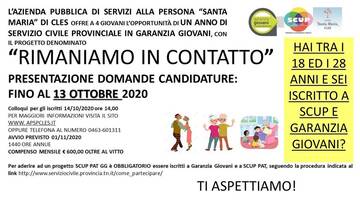 Nuova opportunità di servizio civile provinciale in Garanzia Giovani - scadenza domande il 13 ottobre 2020