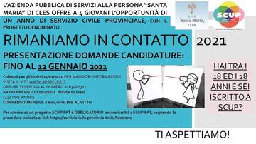 Nuovo progetto Servizio civile provinciale Rimaniamo in contatto 2021 scadenza domande il 13/01/2021 