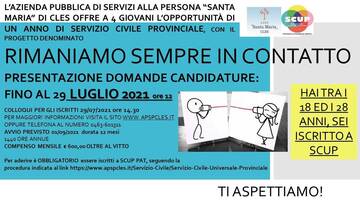 SERVIZIO CIVILE ISCRIVITI ENTRO ore 12.00 dd. 29/07/2021 - COLLOQUIO il 29/07/2021 ore 14.30