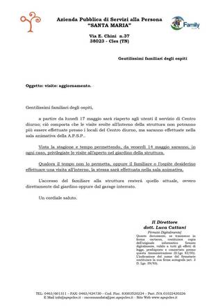 Informazioni visite familiari dal 17 maggio 2021