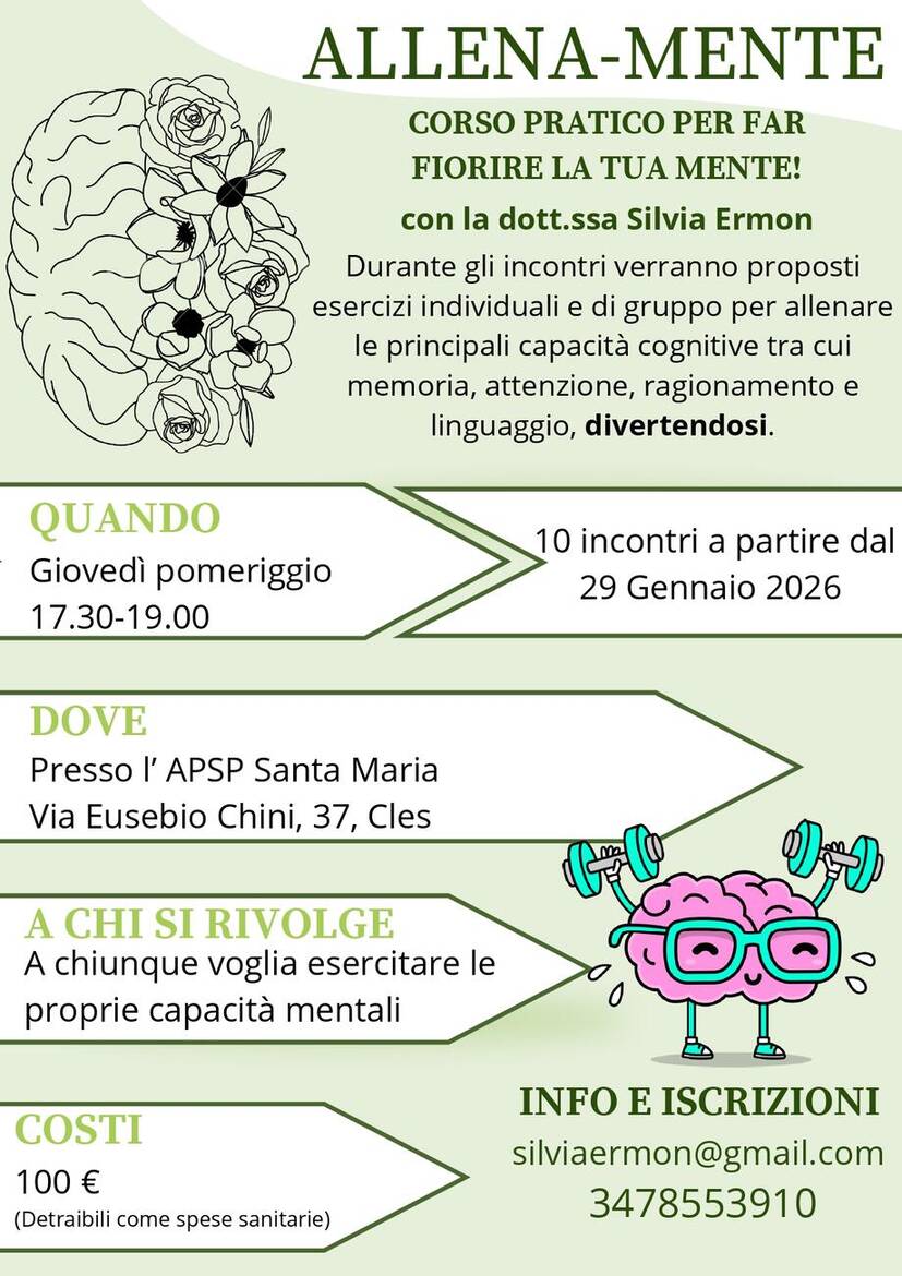 Immagine: ALLENA-MENTE CORSO PRATICO PER FAR FIORIRE LA TUA MENTE! Incontri a partire dal 29 Gennaio 2026.