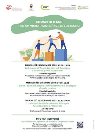Corso base per amministratore/rice di sostegno - 29/11 - 6/12 - 13/12