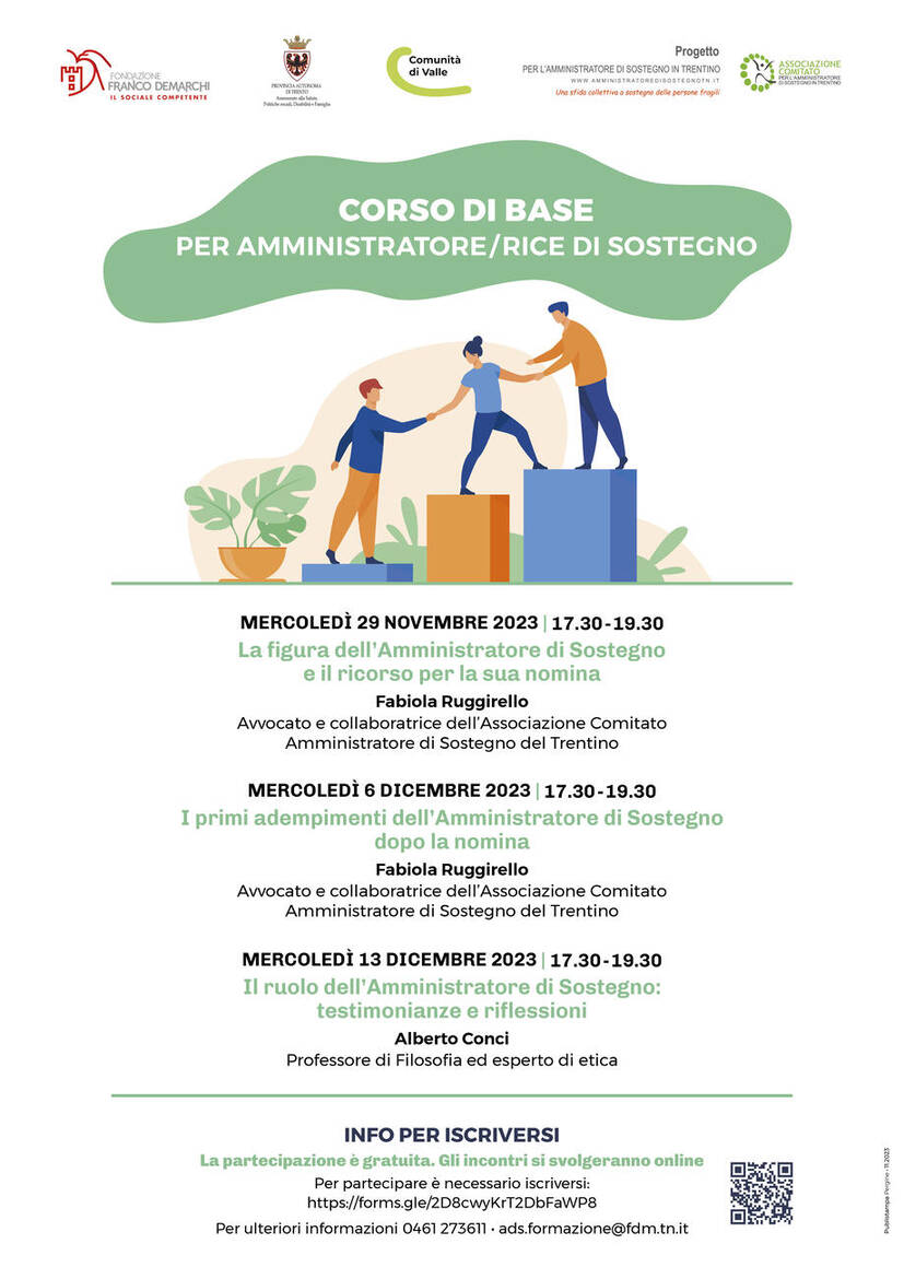 Immagine: Corso base per amministratore/rice di sostegno - 29/11 - 6/12 - 13/12
