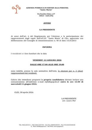 Immagine: Elezioni rappresentanti residenti 12 giugno - candidature entro 11/06/2026