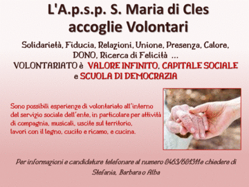 Immagine: L'A.P.S.P. accoglie volontari: aspettiamo la tua disponibilità!