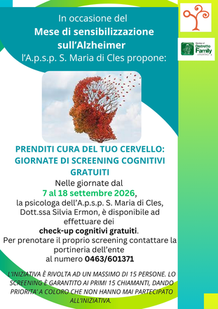 Immagine: Mese di sensibilizzazione sull'Alzheimer: screening cognitivi dal 7 al 18 settembre