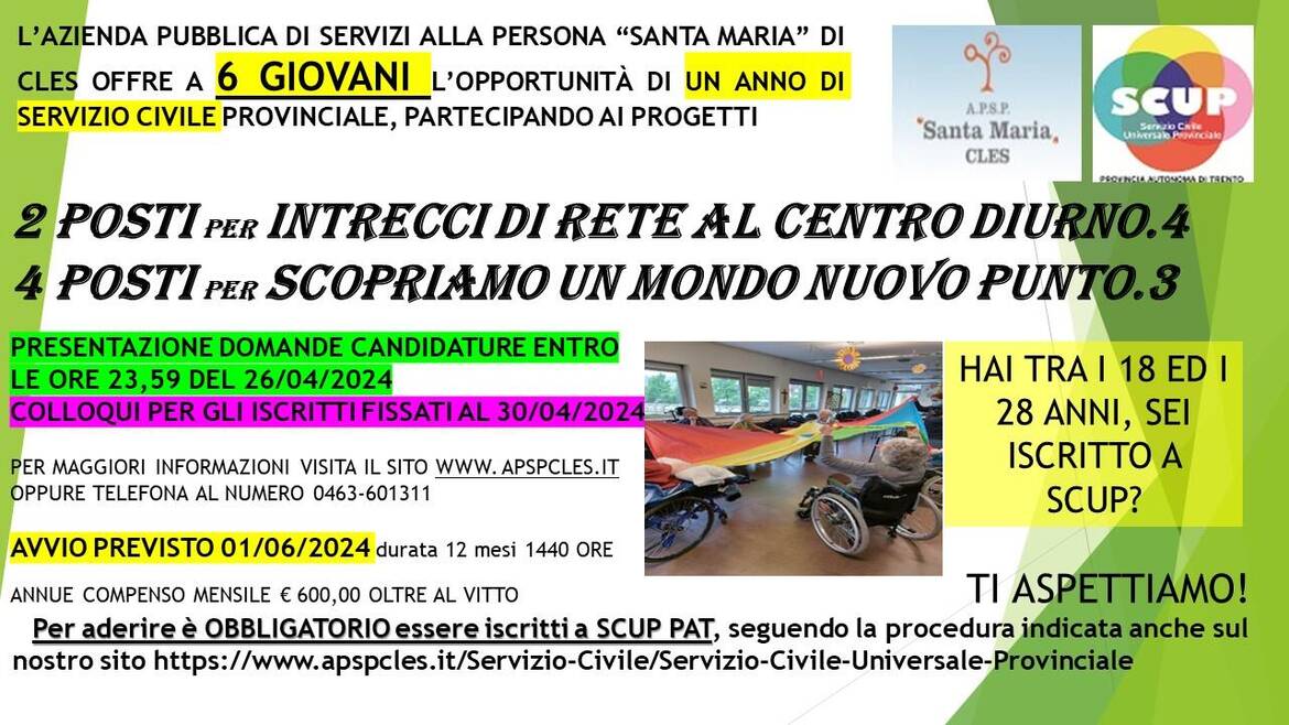 Immagine: Nuove opportunità servizio civile univ. provinciale scadenza domande 26/04/2024