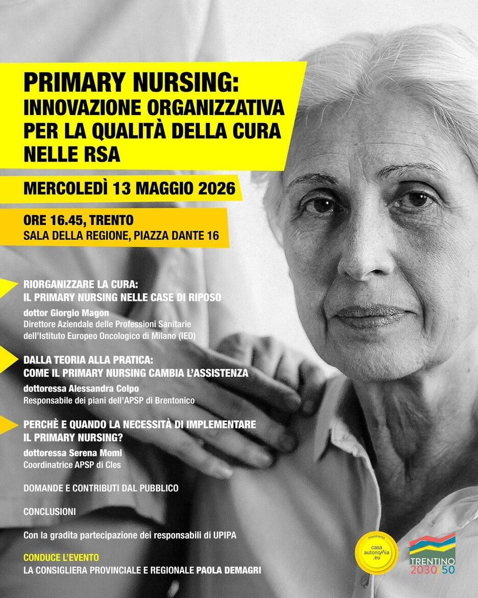 Immagine: Primary Nursing: innovazione organizzativa per la qualità della cura nelle RSA - 13/05/2026 ore 16.45 a Trento