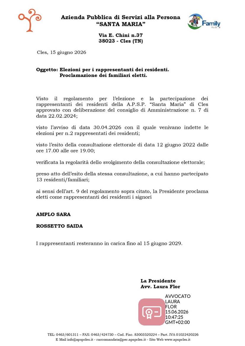 Immagine: Proclamazione rappresentanti Residenti