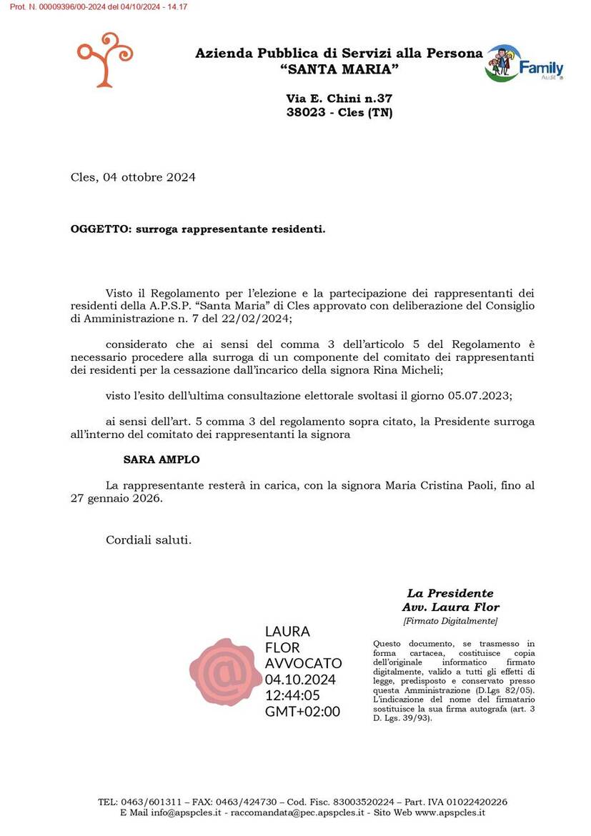 Immagine: Surroga rappresentante dei residenti e dei familiari