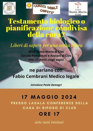 Testamento biologico o pianificazione condivisa della cura? Incontro 17 maggio ore 17