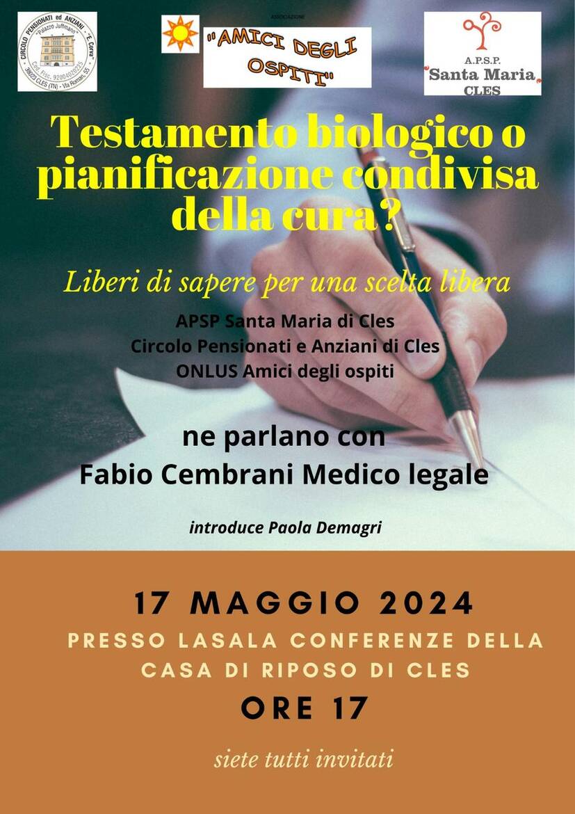 Immagine: Testamento biologico o pianificazione condivisa della cura? Incontro 17 maggio ore 17