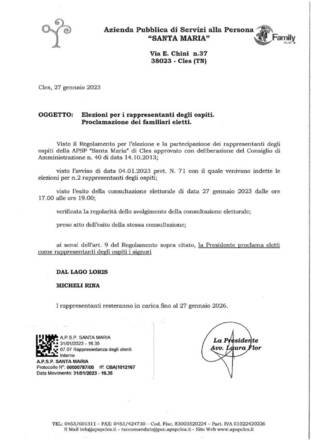 Elezione dei rappresentanti degli ospiti: comunicazione candidati eletti