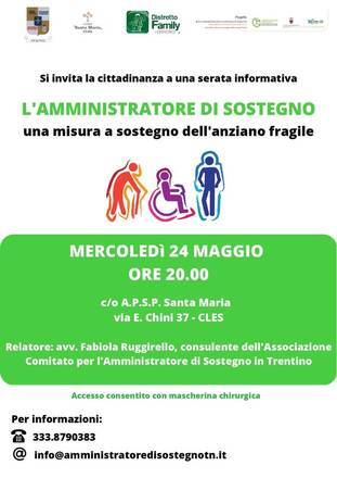 Serata informativa "l'amministratore di sostegno una misura a sostegno dell'anziano fragile" - 24 marzo ore 20.00