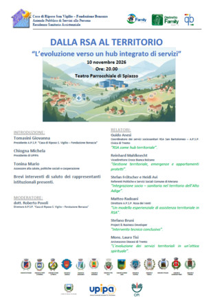 Immagine: 10.11.2026 Spiazzo - Dalla RSA al territorio - "L'evoluzione verso un hub integrato di servizi"