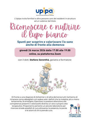 Immagine: primo webinar del percorso di formazione con i familiari 2026 - giovedì 26 marzo, dalle 17.00 alle 19.00, online su piattaforma Zoom. Il relatore s...