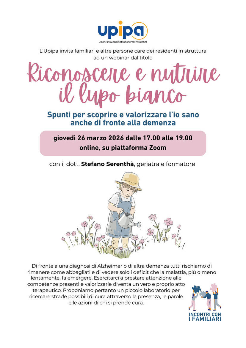 Immagine: primo webinar del percorso di formazione con i familiari 2026 - giovedì 26 marzo, dalle 17.00 alle 19.00, online su piattaforma Zoom. Il relatore s...