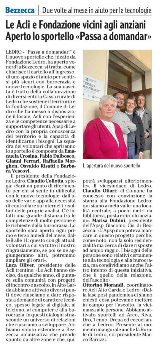 Immagine: Attivazione sportello "PASSA A DOMANDAR"