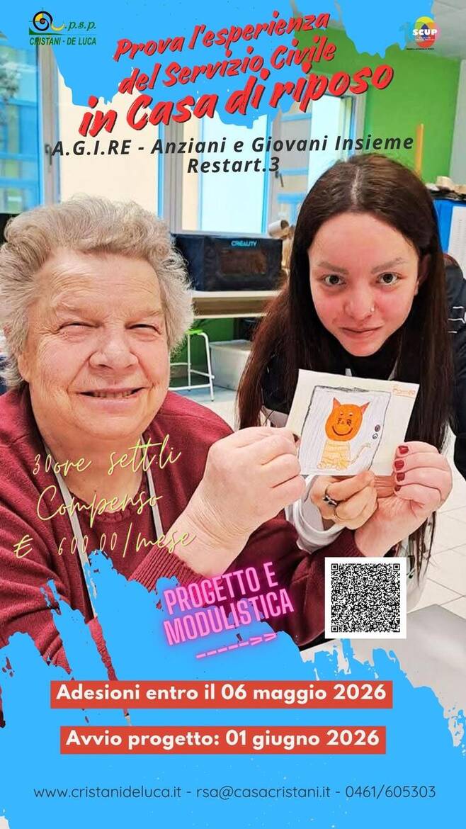 Immagine: Nuovo progetto di Servizio Civile - SCUP “A.G.I.RE - Anziani e Giovani Insieme Restart.3” Inizio progetto: 01 giugno 2026.