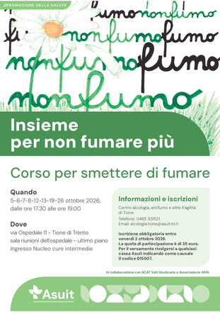 Immagine: Corso per smettere di fumare - ASUIT In collaborazione con ACAT Valli Giudicarie e Associazione AMA