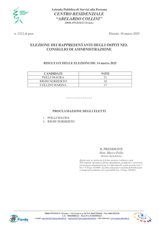 Immagine: ELEZIONE DEI RAPPRESENTANTI DEGLI OSPITI NEL CONSIGLIO DI AMMINISTRAZIONE - PROCLAMAZIONE DEGLI ELETTI