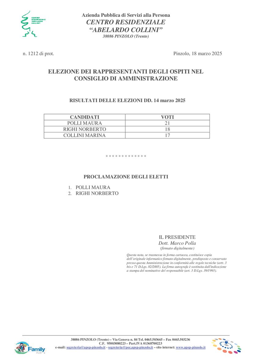 Immagine: ELEZIONE DEI RAPPRESENTANTI DEGLI OSPITI NEL CONSIGLIO DI AMMINISTRAZIONE - PROCLAMAZIONE DEGLI ELETTI