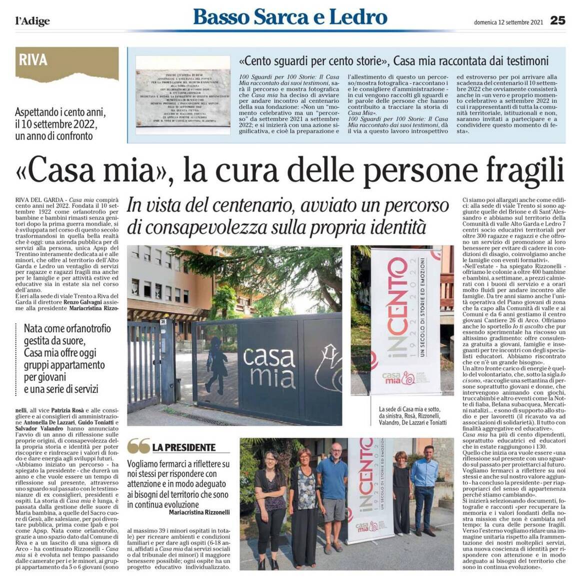 Immagine: InCento - articolo L'Adige - 12 settembre 2021